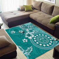 Cook Islands Area Rug Teal Hibiscus And Stars