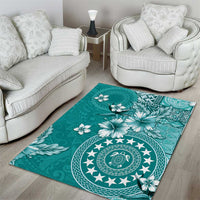 Cook Islands Area Rug Teal Hibiscus And Stars