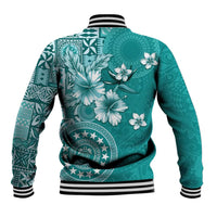 Cook Islands Baseball Jacket Teal Hibiscus And Stars