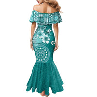 Cook Islands Mermaid Dress Teal Hibiscus And Stars