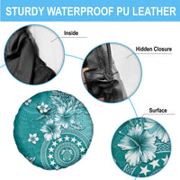 Cook Islands Spare Tire Cover Teal Hibiscus And Stars