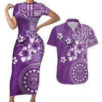 Cook Islands Couples Matching Short Sleeve Bodycon Dress and Hawaiian Shirt Purple Hibiscus And Stars
