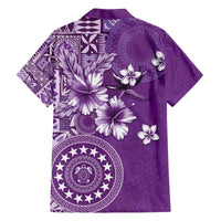 Cook Islands Family Matching Off The Shoulder Long Sleeve Dress and Hawaiian Shirt Purple Hibiscus And Stars