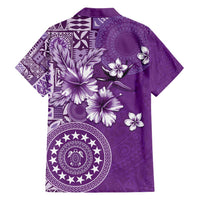 Cook Islands Family Matching Short Sleeve Bodycon Dress and Hawaiian Shirt Purple Hibiscus And Stars