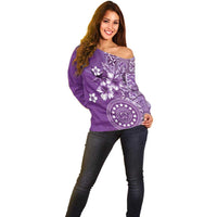 Cook Islands Off Shoulder Sweater Purple Hibiscus And Stars