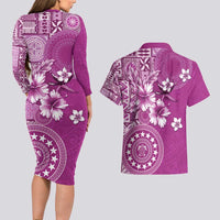 Cook Islands Couples Matching Long Sleeve Bodycon Dress and Hawaiian Shirt Fandango Hibiscus And Stars LT05 - Polynesian Pride