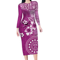 Cook Islands Long Sleeve Bodycon Dress Fandango Hibiscus And Stars
