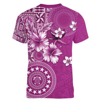Cook Islands Women V-Neck T-Shirt Fandango Hibiscus And Stars
