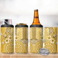 Cook Islands 4 in 1 Can Cooler Tumbler Yellow Hibiscus And Stars
