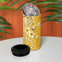 Cook Islands 4 in 1 Can Cooler Tumbler Yellow Hibiscus And Stars