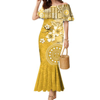 Cook Islands Family Matching Mermaid Dress and Hawaiian Shirt Yellow Hibiscus And Stars