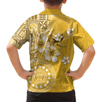 Cook Islands Family Matching Off Shoulder Maxi Dress and Hawaiian Shirt Yellow Hibiscus And Stars