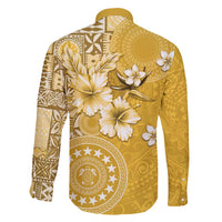 Cook Islands Family Matching Off Shoulder Maxi Dress and Hawaiian Shirt Yellow Hibiscus And Stars