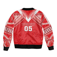 Custom Tahiti Football Sleeve Zip Bomber Jacket Coat Of Arms Polynesian Tribal Pattern