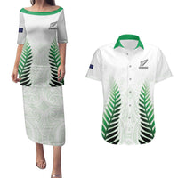 Custom New Zealand Fern Football Couples Matching Puletasi and Hawaiian Shirt Simple Style