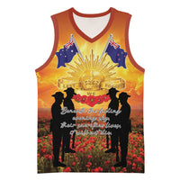 ANZAC Day Basketball Jersey Remembrance Tribute Soldiers And Poppy Field