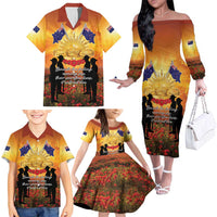 ANZAC Day Family Matching Off The Shoulder Long Sleeve Dress and Hawaiian Shirt Remembrance Tribute Soldiers And Poppy Field LT05 - Polynesian Pride