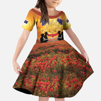 ANZAC Day Family Matching Short Sleeve Bodycon Dress and Hawaiian Shirt Remembrance Tribute Soldiers And Poppy Field LT05 Daughter's Dress Orange - Polynesian Pride