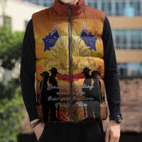 ANZAC Day Sleeveless Puffer Jacket Remembrance Tribute Soldiers And Poppy Field