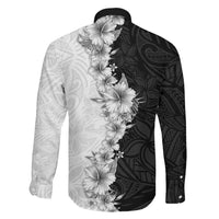 Hawaii Hibiscus Flowers Family Matching Puletasi and Hawaiian Shirt Grayscale Polynesian Pattern