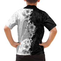 Hawaii Hibiscus Flowers Family Matching Summer Maxi Dress and Hawaiian Shirt Grayscale Polynesian Pattern