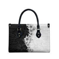 Hawaii Hibiscus Flowers Leather Bag Grayscale Polynesian Pattern