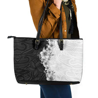 Hawaii Hibiscus Flowers Leather Tote Bag Grayscale Polynesian Pattern