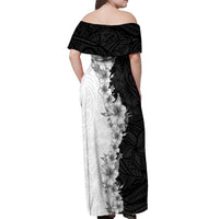Hawaii Hibiscus Flowers Off Shoulder Maxi Dress Grayscale Polynesian Pattern