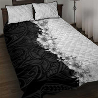 Hawaii Hibiscus Flowers Quilt Bed Set Grayscale Polynesian Pattern