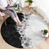 Hawaii Hibiscus Flowers Round Carpet Grayscale Polynesian Pattern