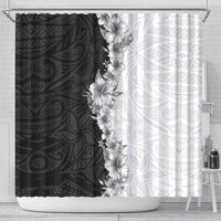Hawaii Hibiscus Flowers Shower Curtain Grayscale Polynesian Pattern