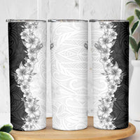 Hawaii Hibiscus Flowers Skinny Tumbler Grayscale Polynesian Pattern