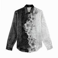 Hawaii Hibiscus Flowers Women Casual Shirt Grayscale Polynesian Pattern