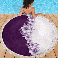 Hawaii Hibiscus Flowers Beach Blanket Purple Polynesian Pattern
