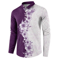 Hawaii Hibiscus Flowers Button Sweatshirt Purple Polynesian Pattern