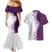 Hawaii Hibiscus Flowers Couples Matching Mermaid Dress and Hawaiian Shirt Purple Polynesian Pattern