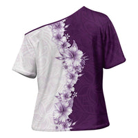 Hawaii Hibiscus Flowers Cross Shoulder Shirt Purple Polynesian Pattern