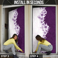 Hawaii Hibiscus Flowers Door Cover Purple Polynesian Pattern
