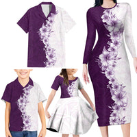 Hawaii Hibiscus Flowers Family Matching Long Sleeve Bodycon Dress and Hawaiian Shirt Purple Polynesian Pattern LT05 - Polynesian Pride