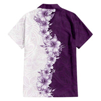 Hawaii Hibiscus Flowers Family Matching Off Shoulder Short Dress and Hawaiian Shirt Purple Polynesian Pattern
