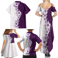 Hawaii Hibiscus Flowers Family Matching Summer Maxi Dress and Hawaiian Shirt Purple Polynesian Pattern