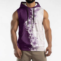 Hawaii Hibiscus Flowers Sleeveless Hoodie Purple Polynesian Pattern