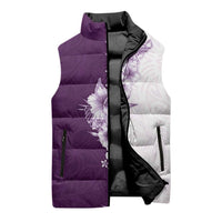 Hawaii Hibiscus Flowers Sleeveless Puffer Jacket Purple Polynesian Pattern
