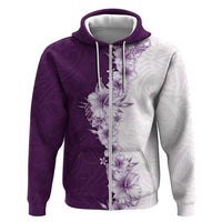 Hawaii Hibiscus Flowers Zip Hoodie Purple Polynesian Pattern