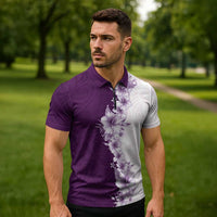 Hawaii Hibiscus Flowers Zipper Polo Shirt Purple Polynesian Pattern