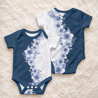 Hawaii Hibiscus Flowers Baby Onesie Blue Polynesian Pattern