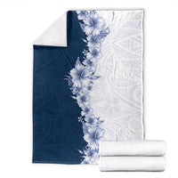 Hawaii Hibiscus Flowers Blanket Blue Polynesian Pattern