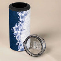 Hawaii Hibiscus Flowers 4 in 1 Can Cooler Tumbler Blue Polynesian Pattern