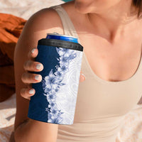 Hawaii Hibiscus Flowers 4 in 1 Can Cooler Tumbler Blue Polynesian Pattern
