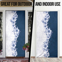Hawaii Hibiscus Flowers Door Cover Blue Polynesian Pattern